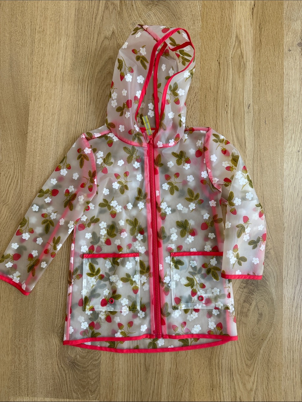 Cat & Jack Pink Trim Clear Strawberry Raincoat